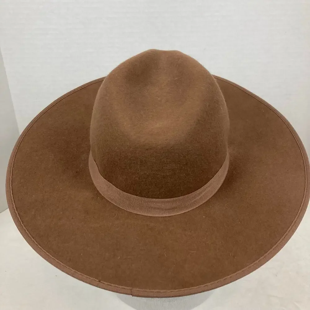 A New Day Wide Brim Fedora Hat Womens Camel Brown Wool Ribbon Band Festival Boho